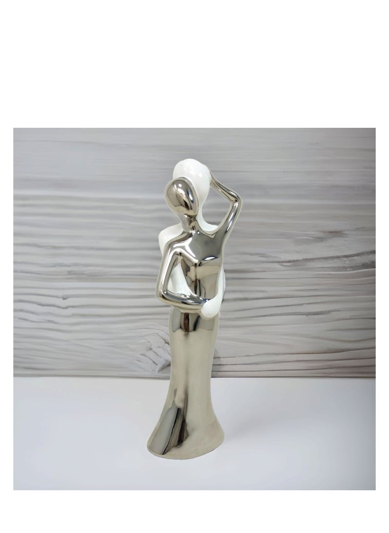 UPSCALE - Extra Tall (27cm) Beautiful Love Couple Home Decor Item, Artefact, Statue for Home Decor, Living Room & Gifting| White & Silver - Image 1