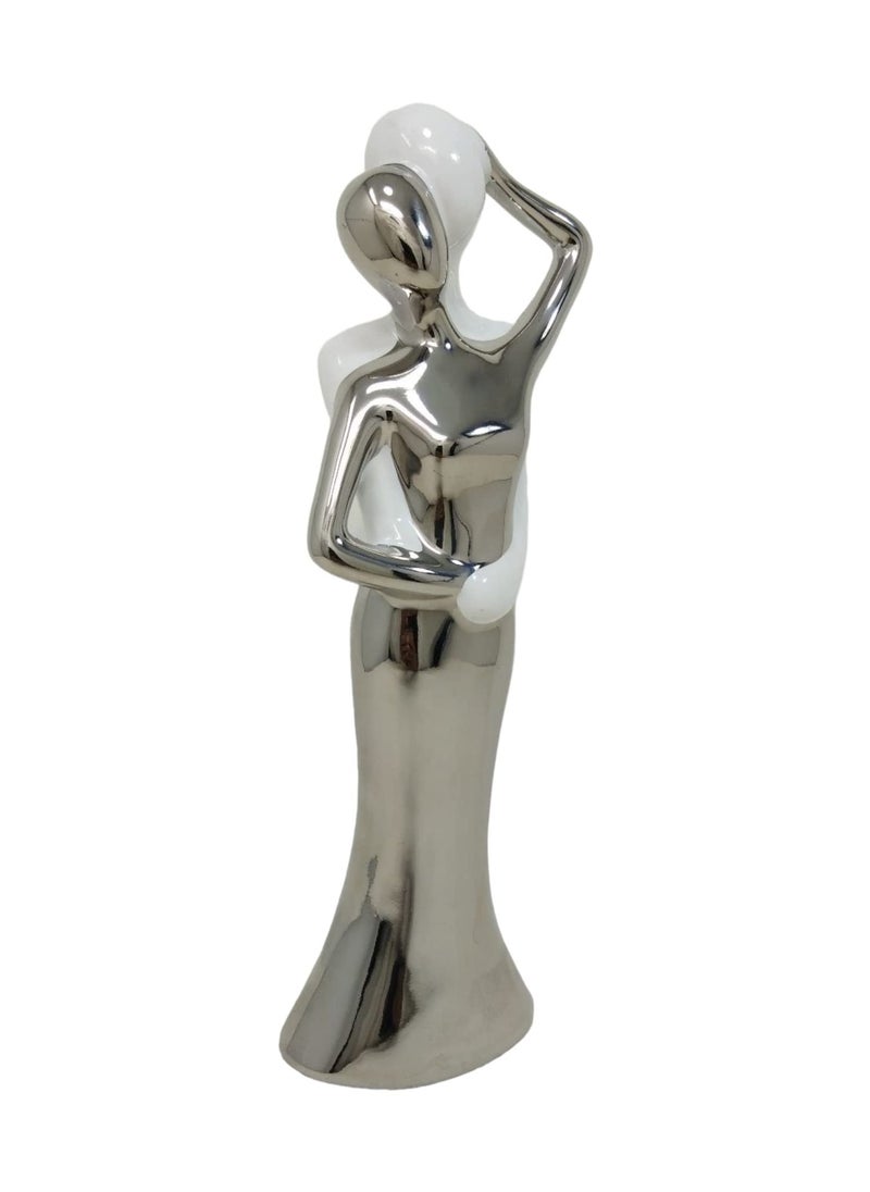UPSCALE Extra Tall (27cm) Beautiful Love Couple Home Decor Item, Artefact, Statue for Home Decor, Living Room & Gifting| White & Silver  - Image 2