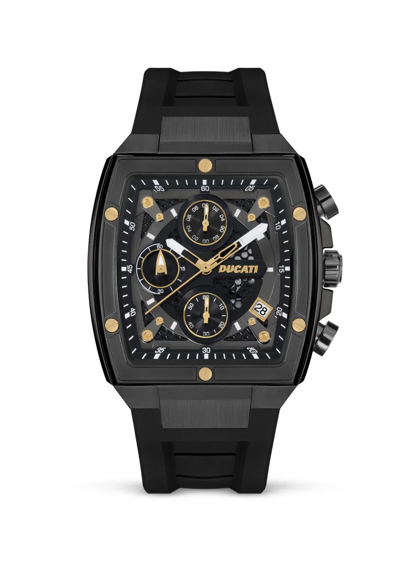 دوكاتي Ducati DT008 Chronograph Watch – Gun Dial, Screw-Detail Case, 40mm Silicone Strap, Multi-Layered Design, Water Resistant 50M, Bold & Rugged