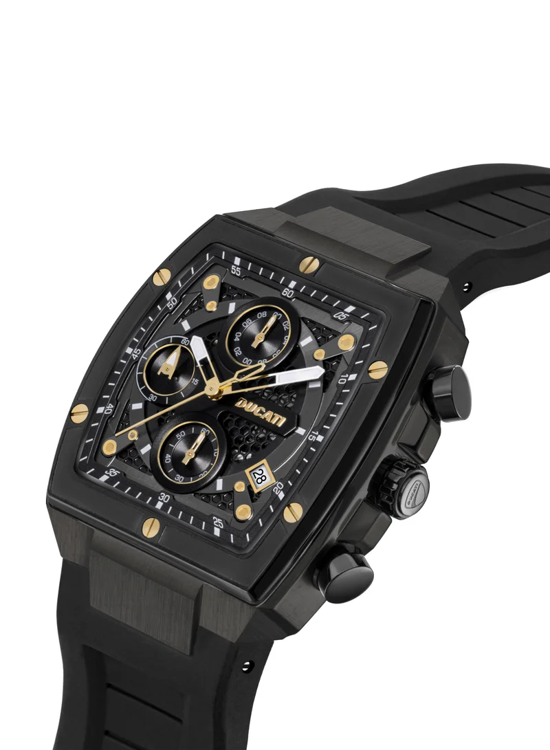 دوكاتي Ducati DT008 Chronograph Watch – Gun Dial, Screw-Detail Case, 40mm Silicone Strap, Multi-Layered Design, Water Resistant 50M, Bold & Rugged