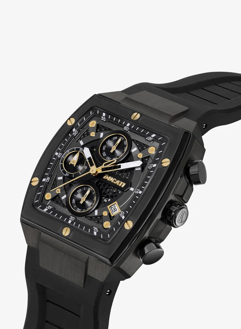 Ducati Ducati DT008 Chronograph Watch – Gun Dial, Screw-Detail Case, 40mm Silicone Strap, Multi-Layered Design, Water Resistant 50M, Bold & Rugged