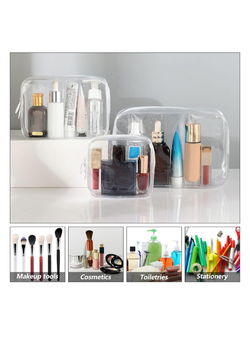 SOLARAE Pack of 3 Clear Cosmetic Bags, Double Zipper Sliders Clear Travel Makeup Bags, Water Resistant Toiletry Bags, Portable Clear Pouches, White - Image 3