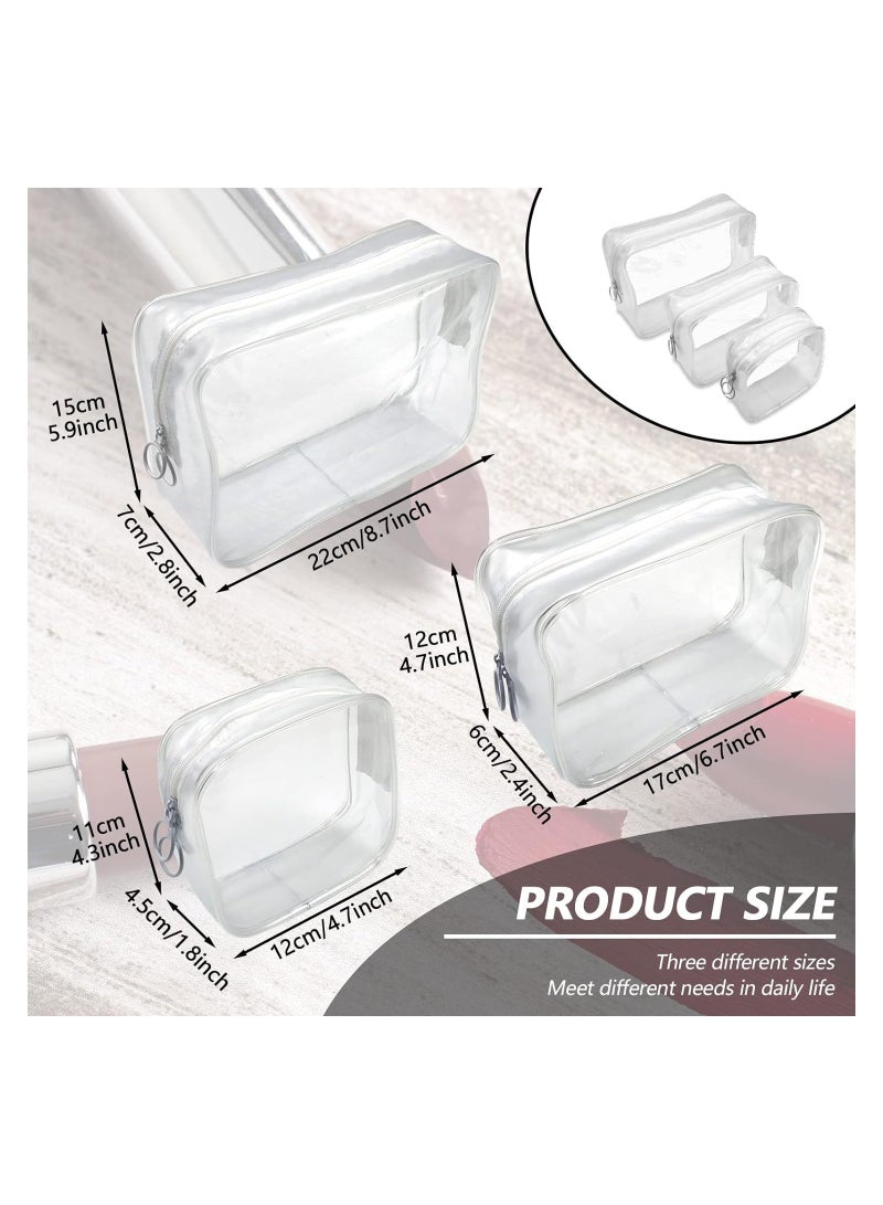 SOLARAE Pack of 3 Clear Cosmetic Bags, Double Zipper Sliders Clear Travel Makeup Bags, Water Resistant Toiletry Bags, Portable Clear Pouches, White - Image 2