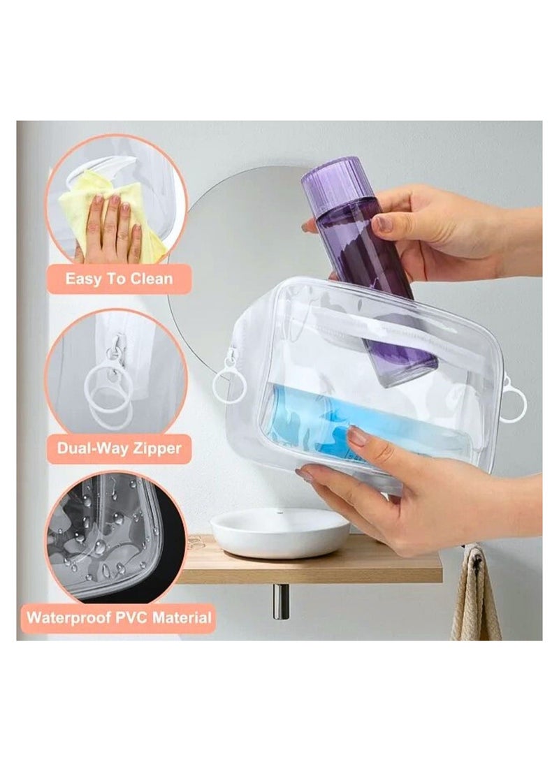 SOLARAE Pack of 3 Clear Cosmetic Bags, Double Zipper Sliders Clear Travel Makeup Bags, Water Resistant Toiletry Bags, Portable Clear Pouches, White - Image 4