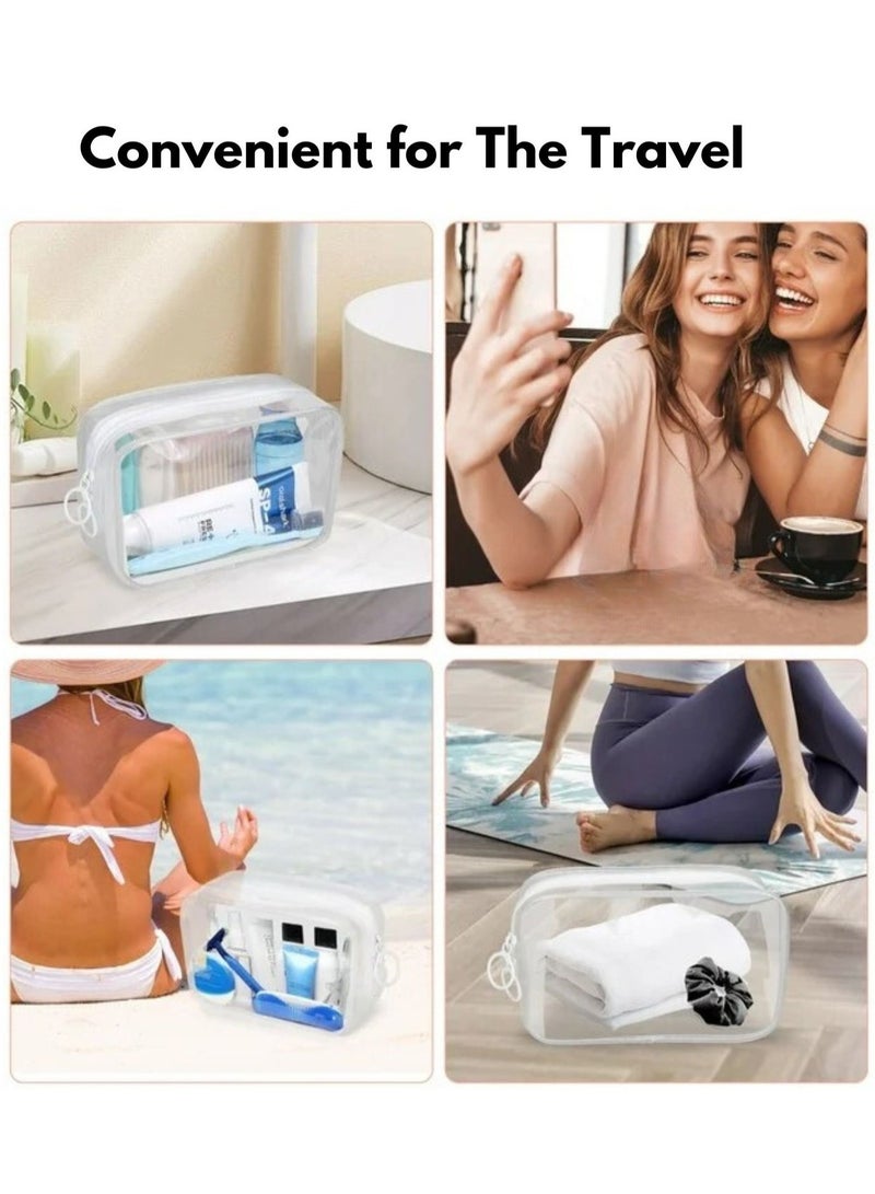 SOLARAE Pack of 3 Clear Cosmetic Bags, Double Zipper Sliders Clear Travel Makeup Bags, Water Resistant Toiletry Bags, Portable Clear Pouches, White - Image 5