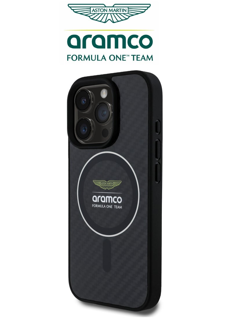 CG MOBILE iPhone 16 Pro max case with strong back protection for the mobile phone. iPhone 16 Pro max mobile phone case made of strong and luxurious carbon fiber. iPhone 16 Pro max cover with a luxurious French design. Original cover iphone 16 pro max certified by the global brand Aston Martin (Aramco). Mobile iphone cover supports wireless charging MagSafe. Black  - Image 2