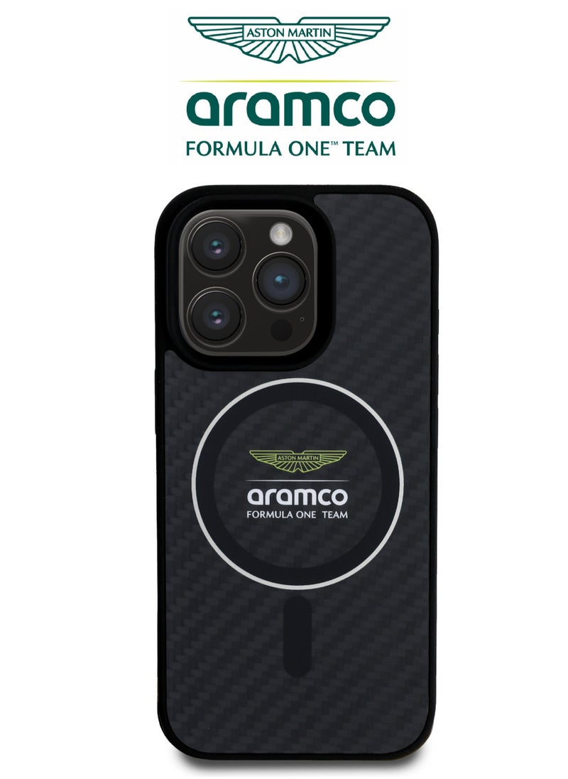 CG MOBILE iPhone 16 Pro max case with strong back protection for the mobile phone. iPhone 16 Pro max mobile phone case made of strong and luxurious carbon fiber. iPhone 16 Pro max cover with a luxurious French design. Original cover iphone 16 pro max certified by the global brand Aston Martin (Aramco). Mobile iphone cover supports wireless charging MagSafe. Black  - Image 3