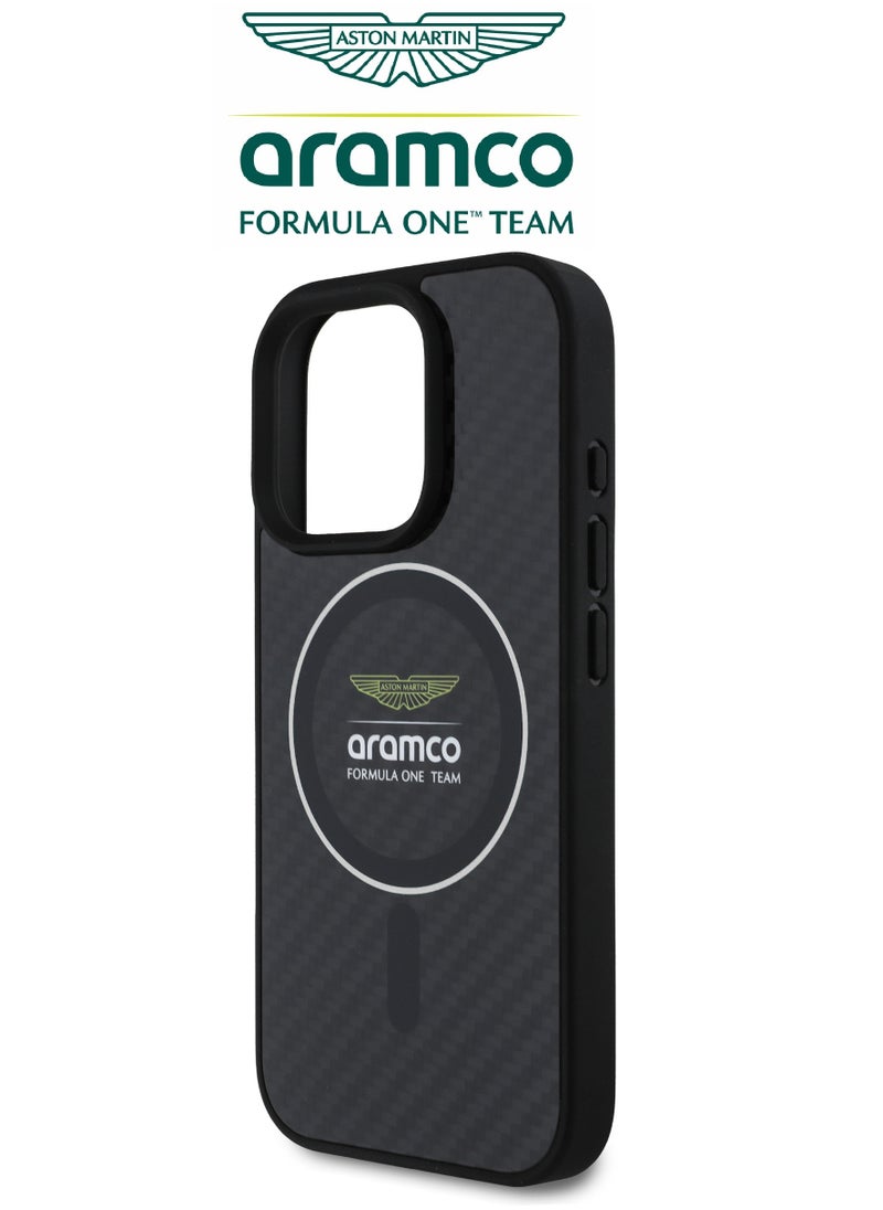 CG MOBILE iPhone 16 Pro max case with strong back protection for the mobile phone. iPhone 16 Pro max mobile phone case made of strong and luxurious carbon fiber. iPhone 16 Pro max cover with a luxurious French design. Original cover iphone 16 pro max certified by the global brand Aston Martin (Aramco). Mobile iphone cover supports wireless charging MagSafe. Black  - Image 5