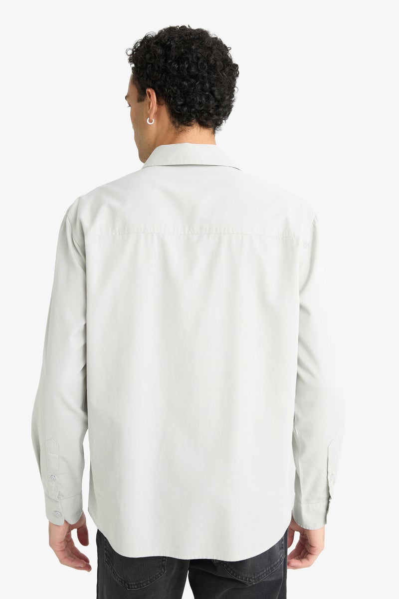 DeFacto Grey Man Regular Fit Polo Neck Long Sleeve Shirt Casual - Image 4
