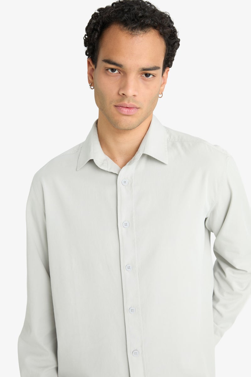 DeFacto Grey Man Regular Fit Polo Neck Long Sleeve Shirt Casual - Image 2
