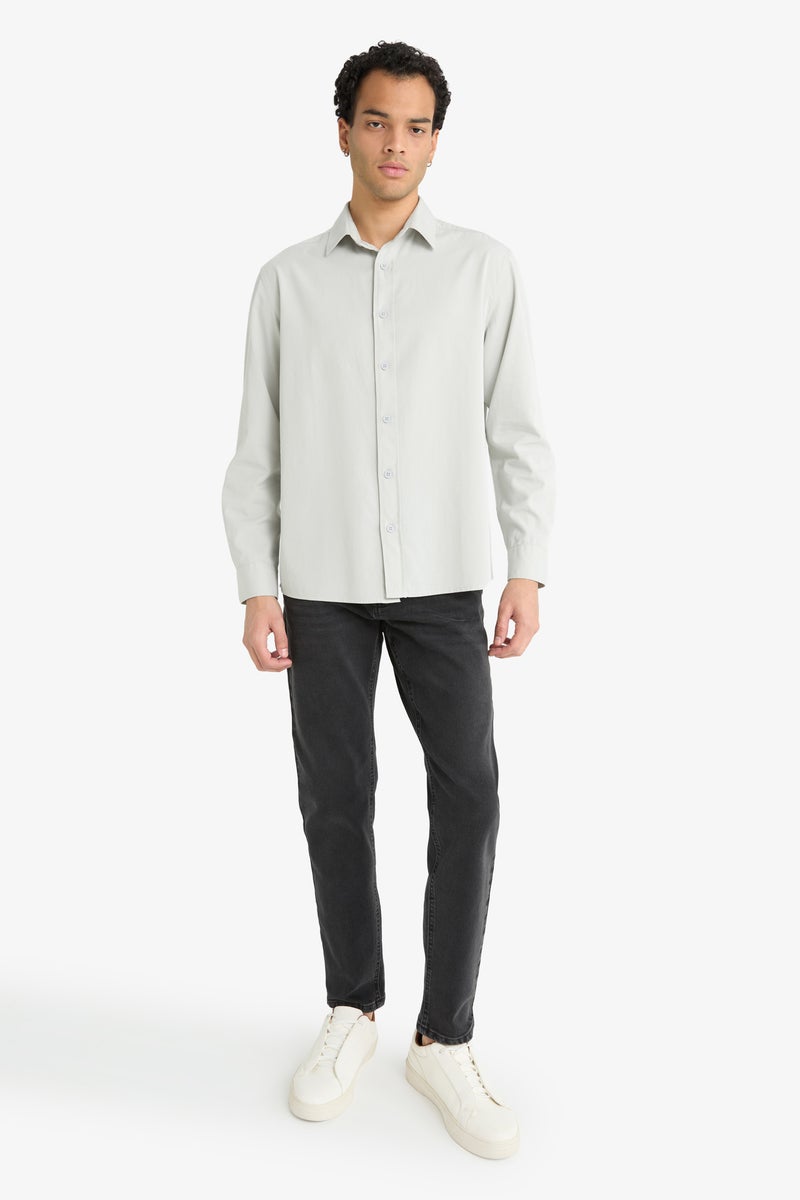 DeFacto Grey Man Regular Fit Polo Neck Long Sleeve Shirt Casual - Image 3
