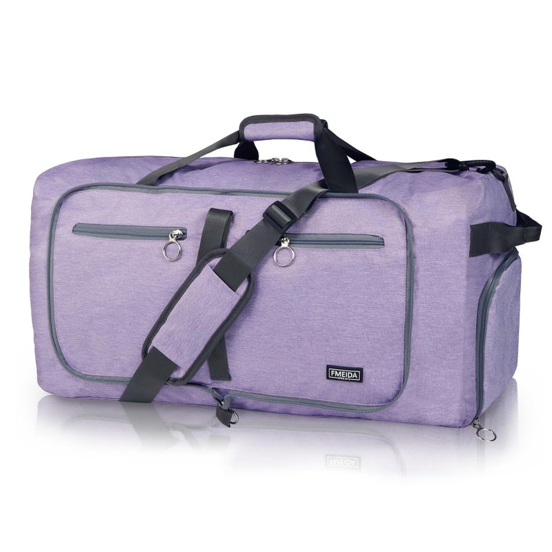 Fmeida 65L Duffle Bag with Shoes Compartment, Foldable Travel Duffel Bags for Men Women, Large Packable Travel Bag Water Repellent & Tear Resistant (Purple) - Image 1