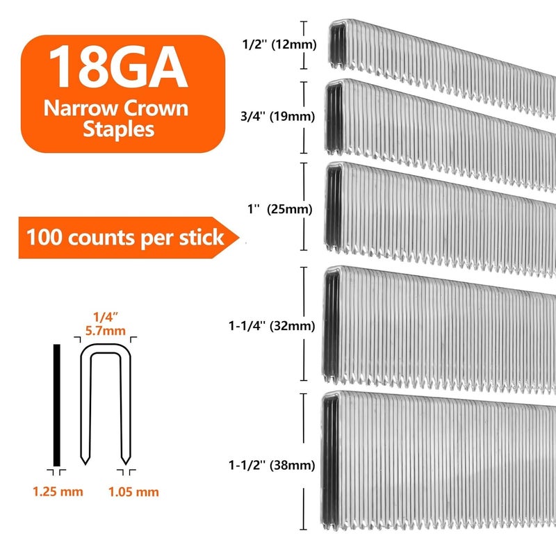 SITLDY 1000-Count 1-1/2 Inch Length, 18 Gauge 1/4 Inch Narrow Crown Staples, Heavy Duty Beveled Chiseled Pointed Galvanized Staples, for Pneumatic, Electric 18GA Stapler Gun - Image 2