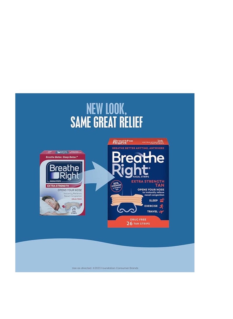Breathe Right - Nasal Strips Extra Tan, 26 Strips - Image 1