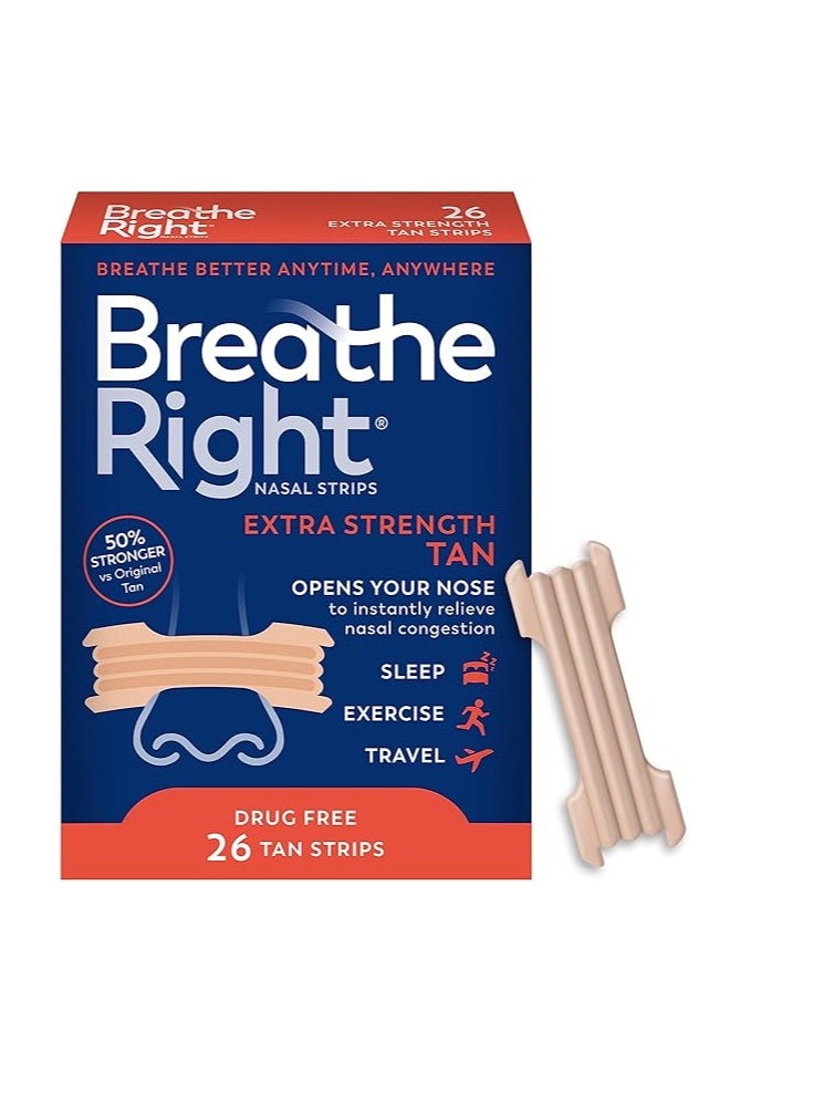 Breathe Right - Nasal Strips Extra Tan, 26 Strips - Image 1
