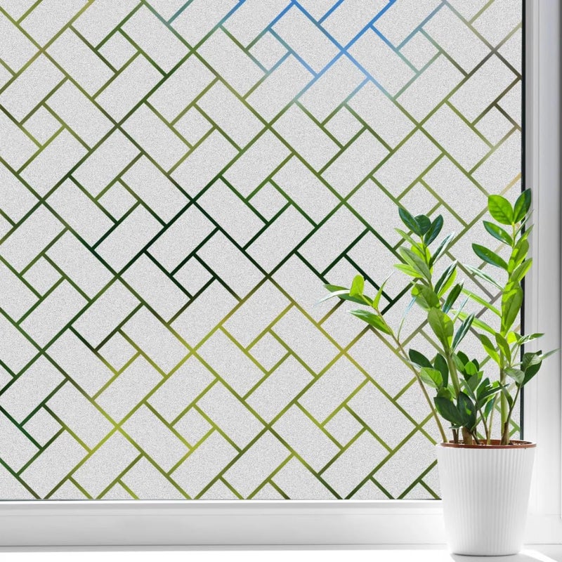 Privacy Engraved Window Films Decorative Glass Film Sunlight Protection Water Sticking Film for Office Bathroom Door Window Blinds 2M x 45CM Easy Apply and Remove Without Residue Film (Random Shapes) - Image 2