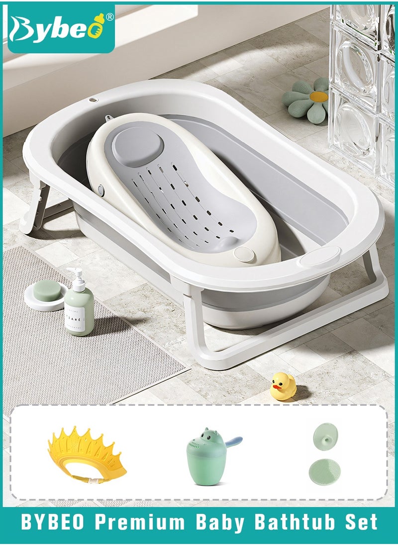 Bybeo - 5 PCS Baby Bath Tub Foldable Bathtub With Baby Bath Chair + Shower Cap *1 + Washing Hair Shower Shampoo Cup *1 + Shampoo Brush *1 - Image 1