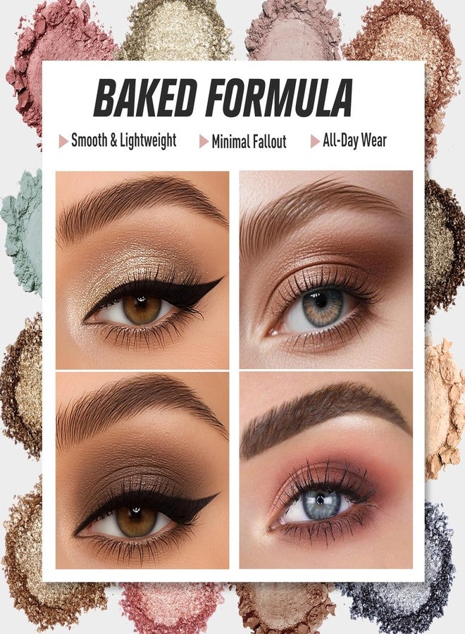 UCANBE Baked Eyeshadow Palette with 15PCS Brushes Makeup Set, 16 Color Natural Nude Matte Shimmer Metallic Eye Shadow Make Up Pallet for Women Girls, High Pigmented Long Lasting Waterproof - Image 2