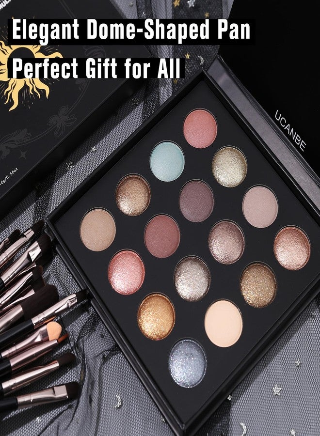 UCANBE Baked Eyeshadow Palette with 15PCS Brushes Makeup Set, 16 Color Natural Nude Matte Shimmer Metallic Eye Shadow Make Up Pallet for Women Girls, High Pigmented Long Lasting Waterproof - Image 5