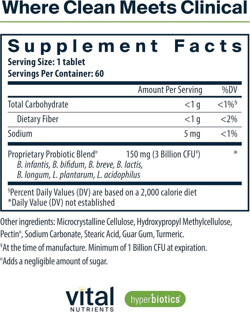Hyperbiotics Vital Nutrients Bifidobacterium Probiotic  7 Targeted Strains  Supports Immune and Digestive Health for Older Adults  ShelfStable  Vegan  60 Tablets - Image 2