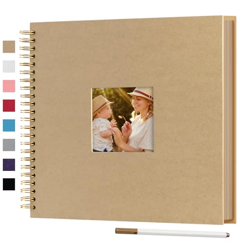 Gearchic 12 x 12 Inch Large DIY Scrapbook Photo Album with Window Design Cover 80 Pages Craft Paper Memory Book for Weeding Anniversary Travel and Baby (Brown) - Image 1