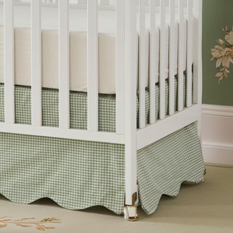 Brandream Scallop Edge Cotton Crib Skirt, Baby Boy, Baby Girl, Gender Neutral Crib Skirt Toddler Bedskirt Farmhouse Chic Nursery Crib Bed Skirt, Boho Bohemian Solid Green Gingham - Image 5