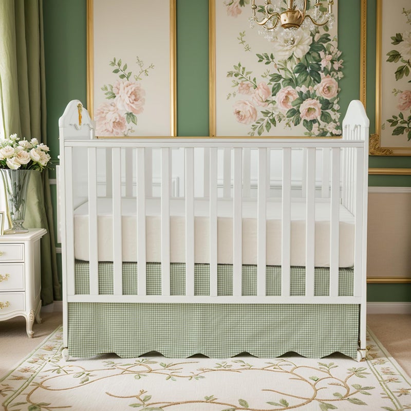 Brandream Scallop Edge Cotton Crib Skirt, Baby Boy, Baby Girl, Gender Neutral Crib Skirt Toddler Bedskirt Farmhouse Chic Nursery Crib Bed Skirt, Boho Bohemian Solid Green Gingham - Image 3