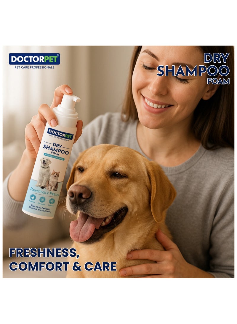 DOCTERPET Doctor Pet Dry Shampoo Foam Pawsitively Fresh 200ML - No Rinse Waterless Grooming - Aloe Vera, Chamomile & Camellia - Natural Cleanser for Dogs & Cats - Image 2