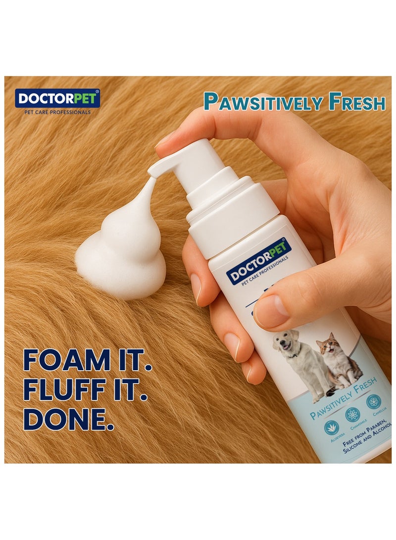 DOCTERPET Doctor Pet Dry Shampoo Foam Pawsitively Fresh 200ML - No Rinse Waterless Grooming - Aloe Vera, Chamomile & Camellia - Natural Cleanser for Dogs & Cats - Image 4