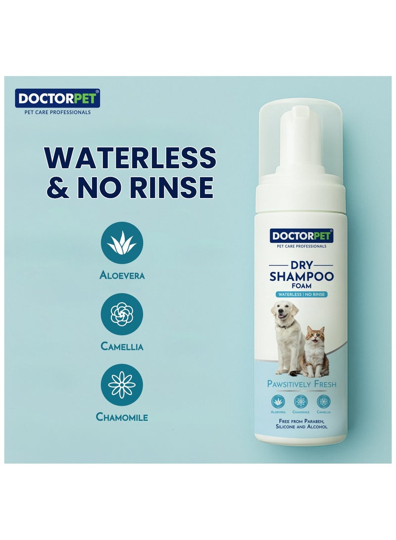 DOCTERPET Doctor Pet Dry Shampoo Foam Pawsitively Fresh 200ML - No Rinse Waterless Grooming - Aloe Vera, Chamomile & Camellia - Natural Cleanser for Dogs & Cats - Image 5