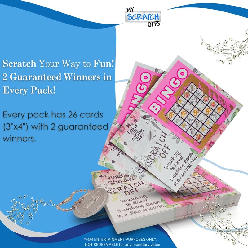 My Scratch Offs Bridal Shower Scratch Off Bingo Cards Pink Floral, Fun and Easy Wedding Shower Games, Engagement Party Activities, and Bridal Party Favors 26-Pack, 2 Winning Cards - Image 4