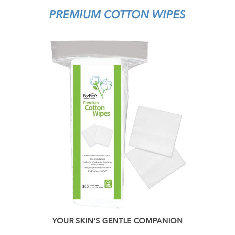 ForPro Professional Collection Premium Cotton Wipes, 100% Cotton, Extra-Soft, for Cosmetic, Nail, and Personal Care, 4â€ x 4â€, 200-Count - Image 2