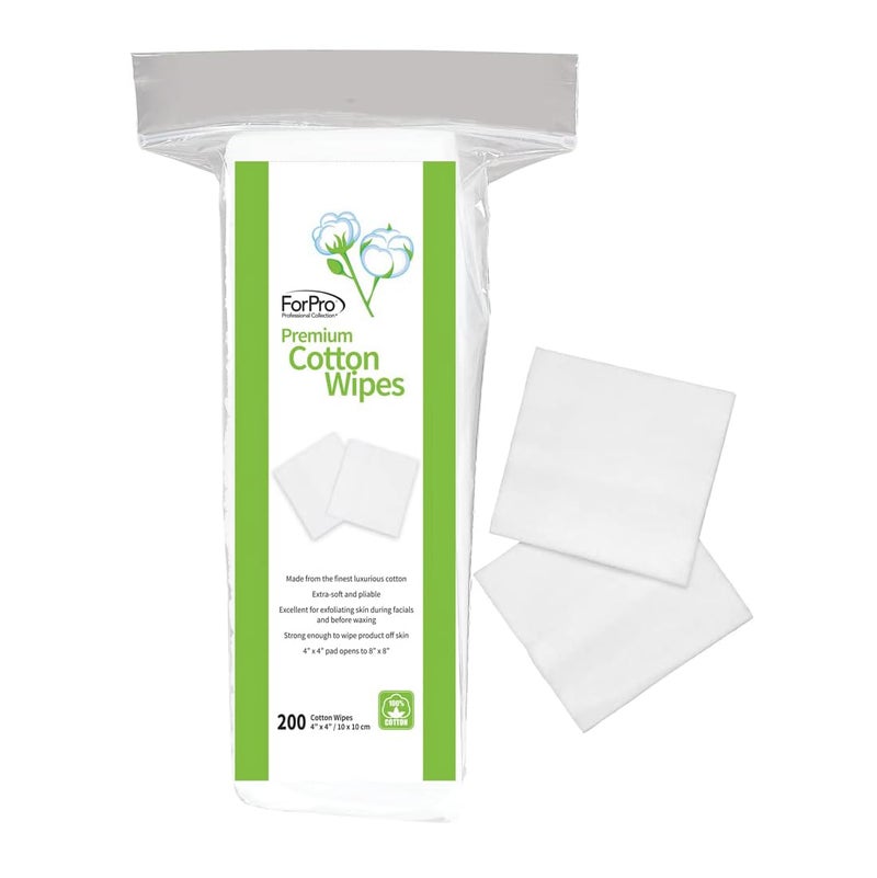 ForPro Professional Collection Premium Cotton Wipes, 100% Cotton, Extra-Soft, for Cosmetic, Nail, and Personal Care, 4â€ x 4â€, 200-Count - Image 1
