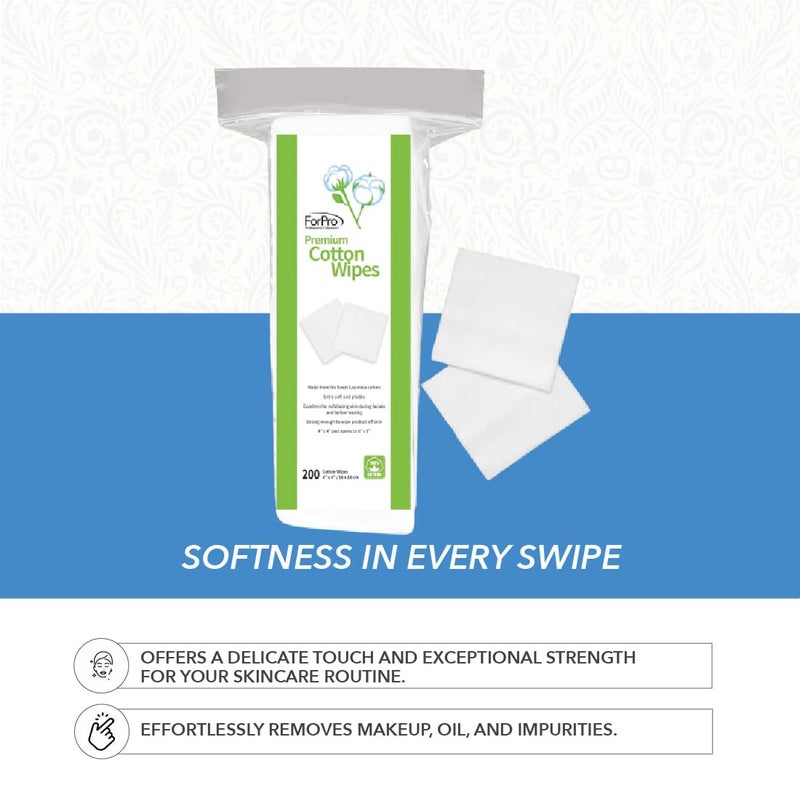 ForPro Professional Collection Premium Cotton Wipes, 100% Cotton, Extra-Soft, for Cosmetic, Nail, and Personal Care, 4â€ x 4â€, 200-Count - Image 3