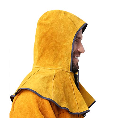 AP Welding Hood Helmet Golden Cowhide Split Leather Caps with Neck Shoulder Drape for Head Protection - Image 2