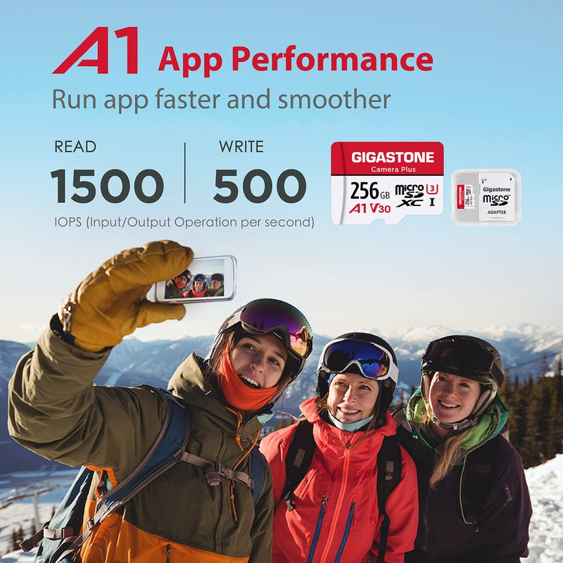 Gigastone 256GB Camera Plus Series Memory Card, Read Speed up to 100MB/s. Ideal for Full HD Video Gopro Drone Android Camera, A1 Micro SDXC Card with Mini Case and SD Adapter. - Image 4