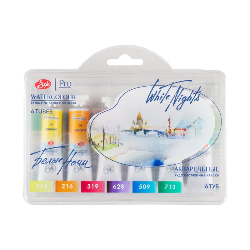 White Nights Extra Fine Artists Grade Professional Watercolors 6 * 10 ml Tubes Coloristics Set In Plastic Correx By Nevskaya Palitra - Image 1