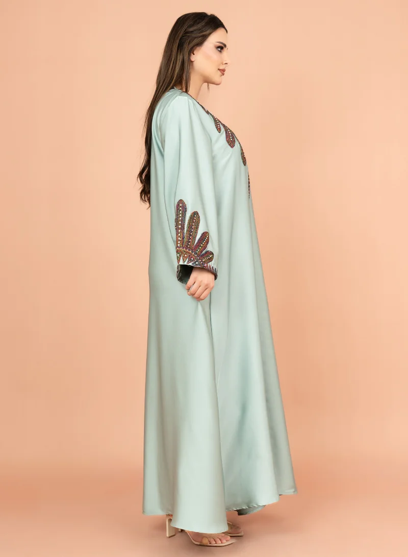 IKKXA Solid Embroidered Jalabiya IK1007 Green