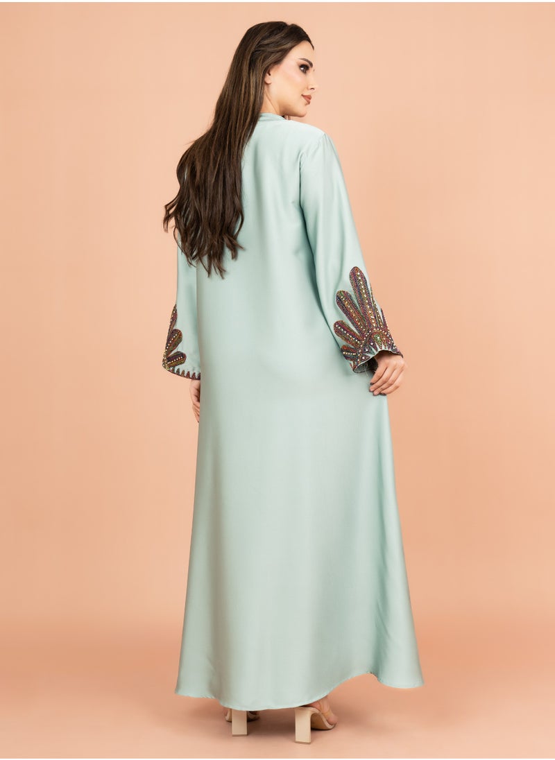 IKKXA Solid Embroidered Jalabiya IK1007 Green  - Image 4
