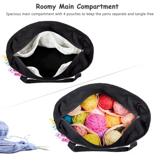 MYBAGZING Canvas Yarn Storage Organizer Bag Washable Crochet Bag with Pockets for Yarn Hooks Needles Travel Knitting Tote for Crafters Gift for Crocheters Knitters MediumLarge - Image 3