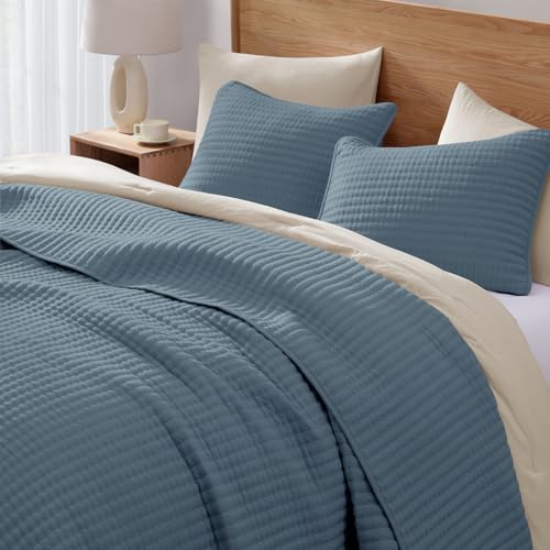 WRENSONGE King Size Quilt-3 Pieces Lightweight Bedspreads Oxford Blue King Quilt Bedding Set for All Seasons, Soft Summer Coverlet with 2 Pillow Shams Suitable for Bed, Couch, Quilt Blanket - Image 2