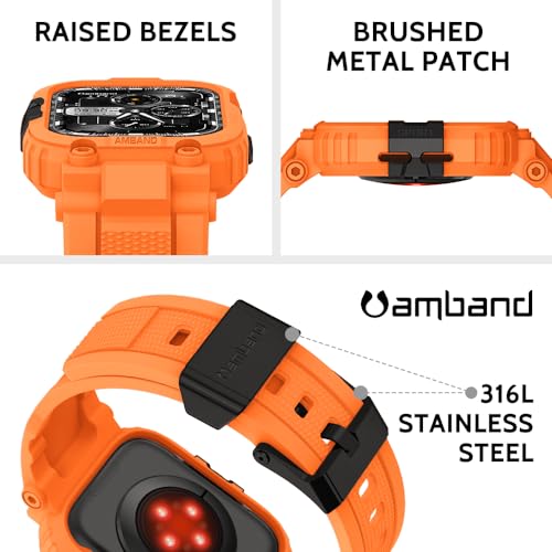 amBand Bands Compatible with Apple Watch 987 45mm M1 Sport Series Rugged Case with TPU Strap Military Protective Tough Cover Bumper for iWatch SE3SE2SE654 44mm Men Orange - Image 3