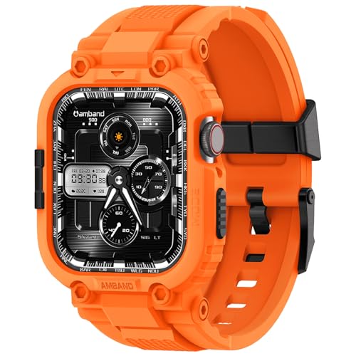 amBand Bands Compatible with Apple Watch 987 45mm M1 Sport Series Rugged Case with TPU Strap Military Protective Tough Cover Bumper for iWatch SE3SE2SE654 44mm Men Orange - Image 1