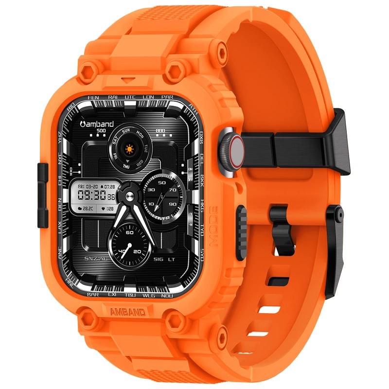 amBand Bands Compatible with Apple Watch 987 45mm M1 Sport Series Rugged Case with TPU Strap Military Protective Tough Cover Bumper for iWatch SE3SE2SE654 44mm Men Orange - Image 2
