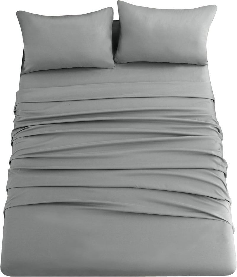 Ghooss 4 Piece Bed Sheet Set with Deep Pocket-Hypoallergenic Microfiber Bedding Super Soft Sheets-Wrinkle, Fade Free, Stain Resistant-Gray,Full - Image 1