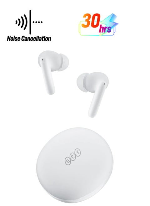 QCY T13 ANC 2 Truly Wireless ANC Earbuds With Noice Cancellation, 30 Hours Long Battery Life, 5.3 Bluetooth Multipoint and Stable Connections - White