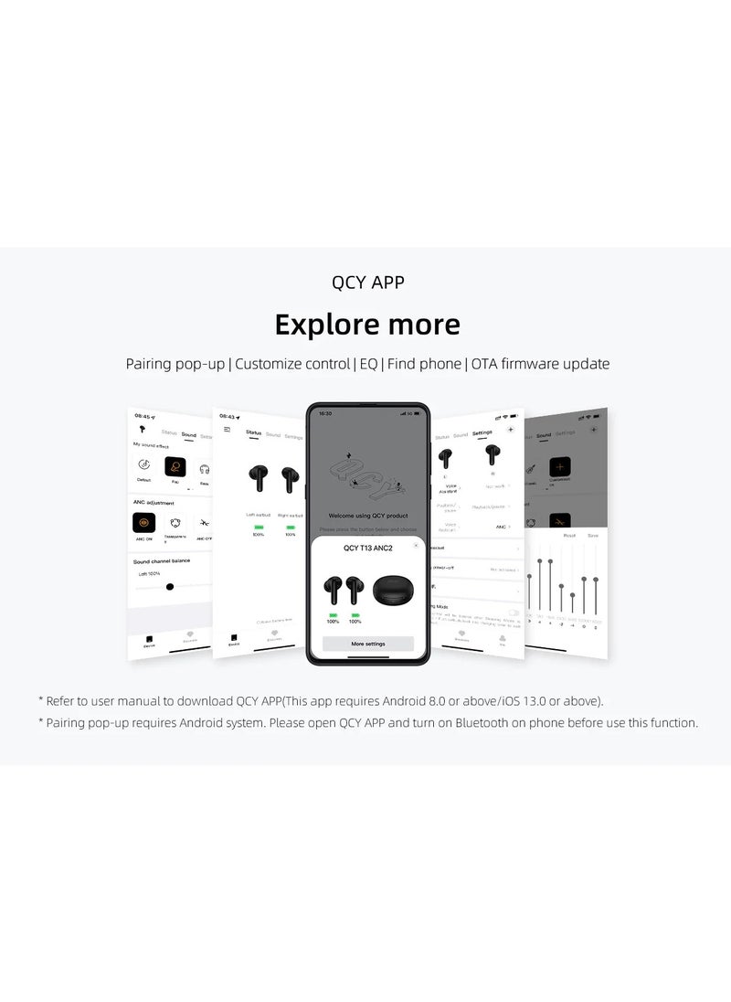 QCY T13 ANC 2 Truly Wireless ANC Earbuds With Noice Cancellation, 30 Hours Long Battery Life, 5.3 Bluetooth Multipoint and Stable Connections - White