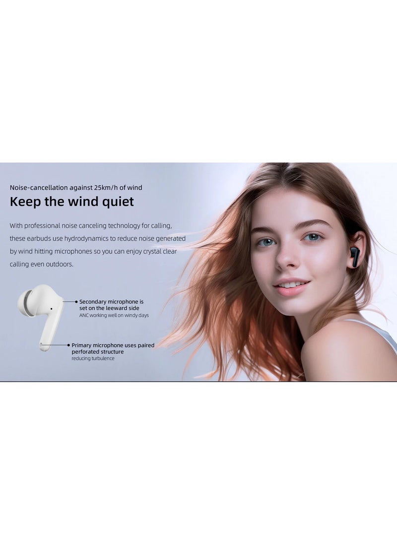 QCY T13 ANC 2 Truly Wireless ANC Earbuds With Noice Cancellation, 30 Hours Long Battery Life, 5.3 Bluetooth Multipoint and Stable Connections - White
