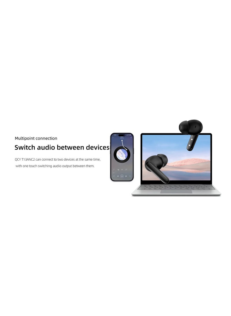 QCY T13 ANC 2 Truly Wireless ANC Earbuds With Noice Cancellation, 30 Hours Long Battery Life, 5.3 Bluetooth Multipoint and Stable Connections - White