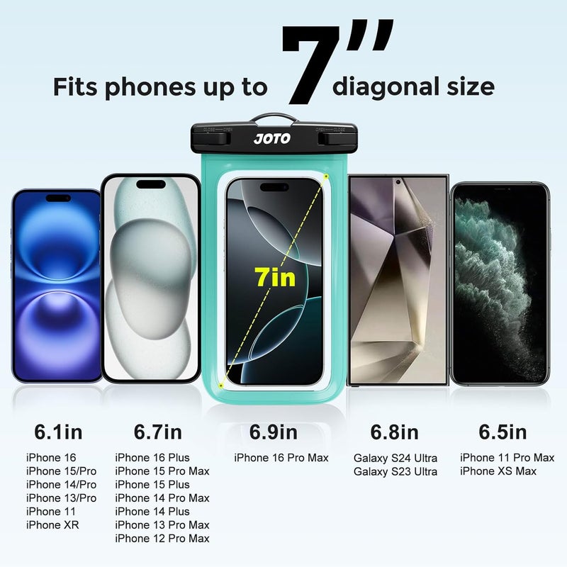 JOTO Universal Waterproof Pouch Case for iPhone 17 Air 16 15 14 13 Plus Pro Max, IPX8 Cellphone Dry Bag 12 11 Pro Max XR X 8 7 6S Plus SE, Galaxy S23 S22 S21 S20+ Plus Note Pixel up to 7" -Green - Image 4